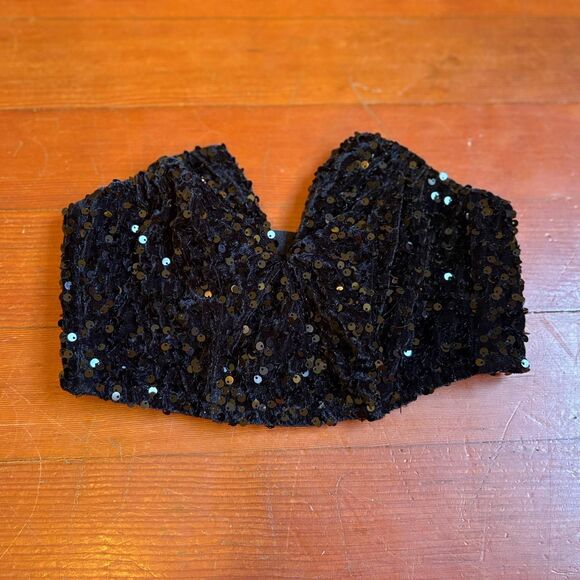 Edikted Women's Corset Stretchy black plunge neckline sequined strapless top - Picture 1 of 5